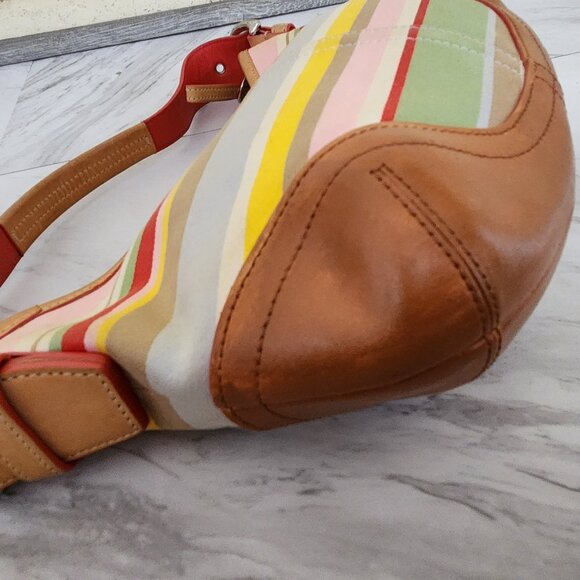 Vintage Rare Coach Hampton Multi-Colored Striped Handbag Satchel Purse - Picture 8 of 11